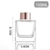 Botella cuadrada de vidrio transparente sin fuego para aromaterapia, botella de aromaterapia de fragancia volátil de ratán, decoración del hogar, botella para perfume y aceites esenciales
