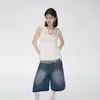 Nuevo chaleco de punto calado con cuello redondo y dobladillo de flecos para mujer, top sin mangas de verano