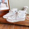 Sapatos de lona de cano alto coloridos para mulheres, sapatos de verão 2022 com sola grossa e todos os tipos de sapatos, bico de manga, roxo e branco, sapatos femininos