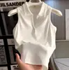 Chal de Punto sin Mangas Popular Europeo y Americano de Color Contrastante en Solapa para Mujer Verano Nuevo Estilo Estilo Suave Dulce Reductor de Edad