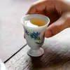 Gusano de Porcelana Flor de Estrella Pintada a Mano Taza Alta Taza Maestra de Cerámica Taza Alta Juego de Té Kung Fu Taza Individual para Té