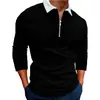 Camiseta informal de manga larga para hombre, estilo europeo y americano, con estampado de estación independiente, manga corta, corte entallado, cremallera y solapa.