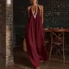 Sitio Independiente Transfronterizo Europeo y Americano Amazon 2026 Producto Nuevo Halter Escote en V Profundo Empalme de Encaje Holgado Lino Mono de Mujer