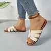 Sapatos Femininos Europeus e Americanos Transfronteiriços Resistentes ao Desgaste de Uma Alça Roupa Externa Comércio Exterior Tamanho Plus Sola Plana Chinelos Chinelos de Verão Venda por Atacado Pura Tamanho Plus