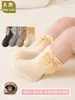 Calcetines para bebé, nueva versión coreana de primavera y otoño, calcetines de algodón peinado con lazo estilo ins, calcetines de tubo medio con borde suelto para bebé, venta al por mayor transfronteriza 2