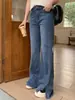 Jeans Vintage Flare Cintura Alta Estilo Coreano com Bordas Desfiadas, Estilo Primavera, Roupa Feminina Plus Size, Calça Emagrecedora 65552