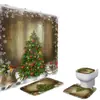 Novo conjunto de cortina de chuveiro de Natal, série de Natal com Papai Noel dourado, conjunto de cortina de chuveiro de banheiro de quatro peças, direto do fabricante