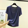 Camiseta de manga corta con cuello en V de modal para mujer, nueva de verano, pijama para casa, se puede usar como top fino, holgado, ajustado