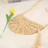 Bolsa de Playa Versátil de Verano Nuevo Estilo Semicírculo con Borlas Bolso de Vacaciones Tejido de Paja Bolso Cruzado Simple Tejido