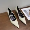 Zapatos Planos de Tacón Medio Estilo Nuevo Primavera y Otoño 2025 Tacones de Aguja Color Puro Boca Baja Punta Fina Delgados Elegantes Zapatos de Oficina para Mujer