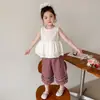 Conjunto de Verano sin Mangas para Niñas 2026 Nuevo Estilo Moda Coreana para Niñas Pantalones a Cuadros Conjunto de Dos Piezas Ropa de Verano para Niñas