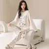 Algodón PuroPijama para Mujer Primavera y Otoño Manga Larga Pantalón Largo 2026 Nuevo Cuello Redondo Holgado Rayado Se Puede Usar Fuera de Casa Ropa de Casa