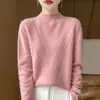 Otoño Invierno Nuevo Estilo Ropa para Mujer Temperamento Cuello Semi Alto Color Sólido Jersey Suéter de Lana Suave Pegajoso Versátil Suéter de Punto Capa Base