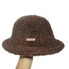 Sombrero de Pescador de Etiquetado de Terciopelo de Cordero Lindo de Estilo Japonés para Mujer Otoño e Invierno Cálido Grueso Gorro Rizado Cara Pequeña Casual Sombrero de Copa
