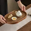 2025 Nuevo Color Nogal Bambú Bandeja de Té Almacenamiento Adornos Taza de Té Fruta Ovalada Bandeja de Bocadillos