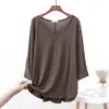 Camiseta Base de Modal para Mujer, Estilo Holgado Delgado con Mangas Tres Cuartos, Ropa Interior de Verano, Pijama Ropa de Casa Talla Grande, Camiseta Corta Delantera y Larga Trasera