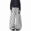 Pantalones de chándal grises con estampado de estrellas estilo americano para mujer y hombre, pantalones deportivos de otoño para danza jazz, pantalones holgados casuales de pierna curva