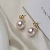 Agulha de prata frente e traseira pendurada rosa branco imitação shell brincos de pérola brincos de moda coreana temperamento feminino Net vermelho um brincos de duas peças