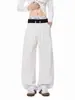 Pantalones de Chándal Azules Marino Estilo Americano para Hombre, Estilo Perezoso de Primavera y Otoño, Pantalones Anchos Rectos Sueltos con Retazos Desconstruidos