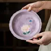 Bandeja para Bule de Chá Cerâmica com Peônias Pintadas à Mão, Tigela com Tampa, Suporte para Bule de Chá, Plataforma para Preparo a Seco, Bandeja de Chá, Conjunto Doméstico de Chá Kung Fu, Prato de Sobremesa
