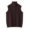 Novo Colete Cardigan Tricotado de Lã Pura com Gola Alta para Outono/Inverno 2026 para Mulheres, Colete Camada Sem Manga com Padrão Torcido de Cor Sólida