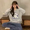 Pijama para Mujer de Primavera y Otoño, Nuevo Estilo Algodón Imitación Cuello Redondo Manga Larga Dulce y Lindo Casual Estudiante Ropa de Casa Conjunto que se Puede Usar Afuera