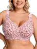 Sujetador Inalámbrico Xcutting para Mujer con Soporte Suave, Cobertura Completa, Estampado de Leopardo Rosa, Ropa Interior Sin Costuras Talla Plus, Con Aros Suaves