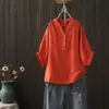 Camisa de Gasa de Algodón de Doble Capa con Cuello en V Fresca de Estilo Japonés con Manga Murciélago Floral para Mujer Verano 2025 Top Manga Tres Cuartos