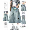 Jeans cropped rasgado estilo retrô americano para mulheres, novo estilo verão 2026, plus size, cintura alta, solto, perna larga, calça de 7/8