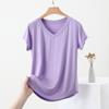 Camiseta de Manga Corta Tipo Murciélago con Escote en V Talla Grande de Modal para Mujer, Versátil, de Verano, Holgada, Delgada, Camiseta Base, Prenda Exterior, Top