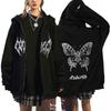 Moletom com Capuz Escuro Hip-Hop Gótico Harajuku Y2K Zíper Borboleta para Homens e Mulheres Jaqueta Harajuku Moletom Estiloso