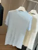 Moda Blusa de Punto con Calados y Pedrería de Manga Corta para Mujer, Nuevo Estilo Verano 2026, Seda Helada Ajustada, Favorecedora, Versátil, Elegante