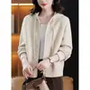 Cardigan de Punto con Capucha Color Sólido Estilo Coreano Nuevo Otoño/Invierno para Mujer Talla Grande Abrigo Suéter Cálido Top