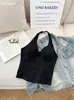 Camisole Sexy Gola Halter Estilo Europeu e Americano para Mulheres com Bojos Fixos e Almofadas no Peito, Top de Roupa Externa Sem Mangas para o Verão