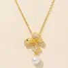 Lujo Ligero Gama Alta Diamante Completo Cobre Incrustado Joyería de Diamante Colgante de Perla Trébol de Cuatro Hojas Collar de Regalo Dropshipping
