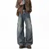Pantalones anchos de trabajo pesado, estilo parachute, marca de moda, plisados, corte holgado, pierna recta, pantalones de mezclilla lavada estilo americano para otoño para hombre
