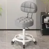 Taburete con Ruedas, Taburete Redondo Giratorio Ajustable para Salón de Belleza, Taburete de Trabajo para Peluquería y Salón de Uñas, Silla con Respaldo, Triple Protección, Piel de Microfibra