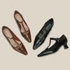 H686-1 Boca Rasa Verão Salto Alto Senso de Alto Padrão Retrô Mary Jane Bico Fino Sapatos Femininos Novo Salto Baixo Sapatos Diários