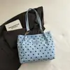 Bolsa de Ombro Retro de Veludo com Bolinhas e Detalhes de Corrente, Bolsa Tote Grande Capacidade, Bolsa de Inverno/Outono para Mulheres