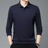 Nueva camiseta de manga larga con estampado de piña a cuadros para otoño para hombre, cuello camisero, polo de color liso casual de negocios para mediana edad, camiseta básica para hombre