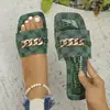 Sandálias com Tiras Transparentes e Corrente de Strass para Mulheres 2024 Novo Estilo Coreano Verão Versátil Planas com Bico Redondo Sandálias Femininas