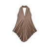 Top Chaleco de Malla Sexy con Escote Halter Irregular Estilo Mamá Joven para Mujer Verano 2025
