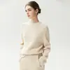 Suéter de punto con hilo floral de cuello redondo y diseño de hombro raglán, estilo relajado para mujer, nueva colección otoño/invierno 2026 100% cachemira Bai Cai Rong