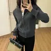 Cárdigan de punto retro con cremallera estilo coreano para mujer, adecuado para primavera, otoño e invierno, con cuello alto, corte holgado, longitud corta, top tipo chaqueta suéter suave y versátil