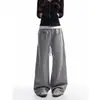 Pantalones de chándal grises de pierna ancha curvada, deportivos minimalistas retro americanos, pantalones de pierna ancha rectos holgados de caída libre, unisex, modernos