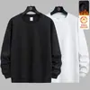 Moletom masculino com gola redonda e estampa, novo produto de outono e inverno, corte solto, forrado com fleece, gola redonda, manga longa, moderno, casual, peça básica versátil para homens estilosos