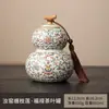 Bule de chá de porcelana azul e branco com design de videira de lótus, bule de chá em formato de cabaça de tamanho grande, recipiente hermético para armazenamento de chá a granel