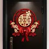 Pegatinas para Puerta de Habitación con Temática de Boda con Lazo Dorado Brillante y Personaje de Doble Felicidad 3D para Decoración de Boda