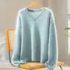 Suéter Furon de cashmere puro para mulheres anti-pilling 100% cashmere escovado tricô gola V suéter quente grosso peça de cima outer wear