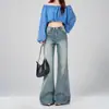 Nuevos jeans de otoño con elementos de bordado de lazo, textura azul degradado lavado, pierna ancha, estilo ligeramente atrevido, admite envío directo